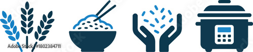 Rice Farming and Cooking A Set of Modern Icons for Food and Agriculture