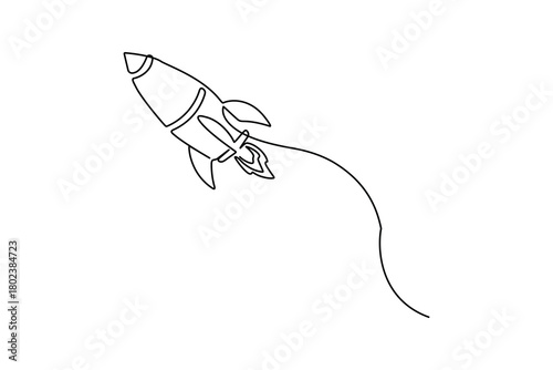 Rocket one line art minimalist continuous drawing on white background