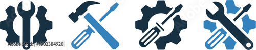 Set of Service Tools Icons Gear, Hammer, Screwdriver, and Wrench