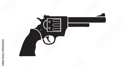 25. Black revolver silhouette on white background
