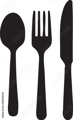 Black silhouette of cutlery on white background silverware