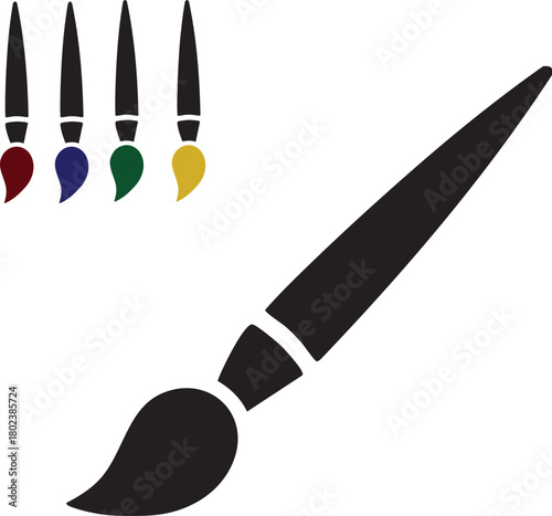 Paintbrushes with Colored Bristles and Large Black Brush