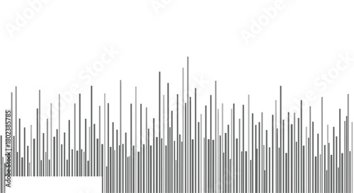 Abstract grayscale sound wave visualization with varying vertical lines against a clean white background, representing audio or data patterns.