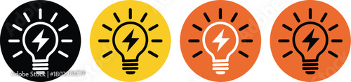 Light Bulb with Lightning Bolt Idea and Energy Symbol Icons