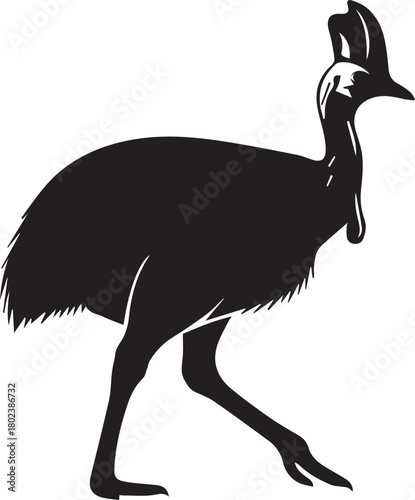 Silhouette of a cassowary bird profile view showing distinctive casque and feathers