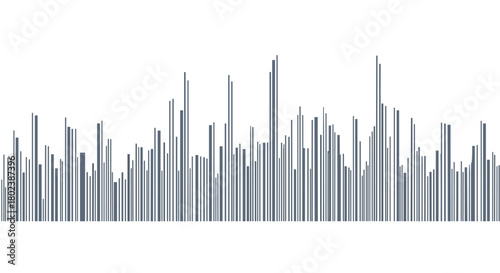 Abstract waveform visualization representing sound frequencies or data patterns with varying amplitudes against a clean white background.