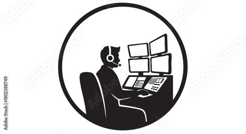 Minimalistic emergency dispatcher silhouette
