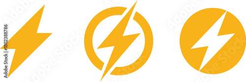 A set of three distinct yellow lightning bolt icons, symbolizing power, energy, and speed, arranged in a row on a clean white background