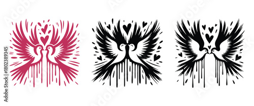 Love Birds Heart Spray Grunge Vector Set