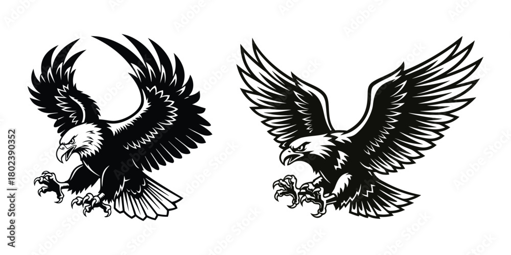 Obraz premium Attacking eagle predator bird mascot vector illustration set