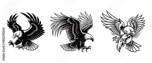 Aggressive flying eagle predator mascot vector illustration set