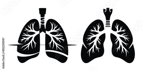 Human lungs silhouette black vector icon illustration set