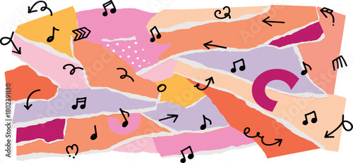 Musical Notes and Arrows in Abstract Composition.