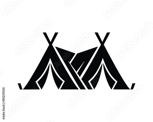 Double teepee tent icon silhouette black vector illustration