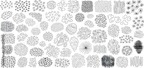 Monochrome collection of hand-drawn doodle design elements.
