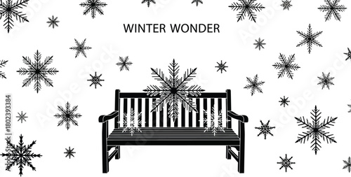Winter wonder bench with snowflakes, a serene holiday scene
