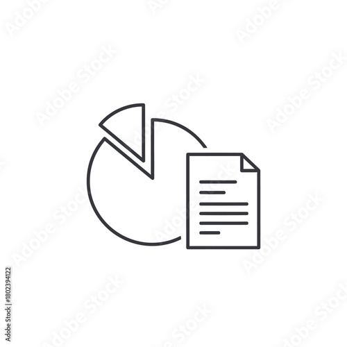 Simple Line Art Pie Chart with Detached Slice and Document Icon.