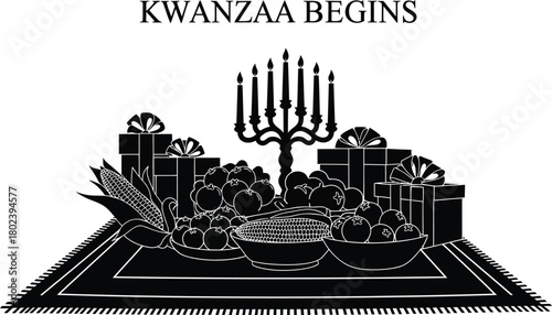 Kwanzaa begins with gifts, fruits, and a kinara.