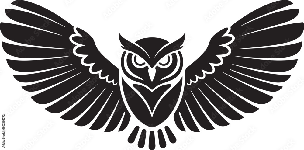 Obraz premium Striking silhouette of a majestic owl with wings spread wide in a powerful and elegant display of nocturnal grace