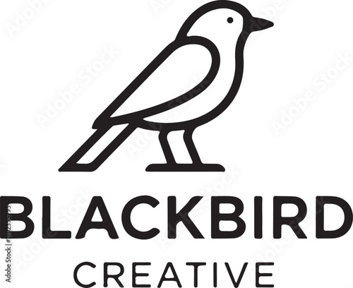 Minimalist black line art logo design featuring a stylized bird silhouette above the words blackbird creative on a white background