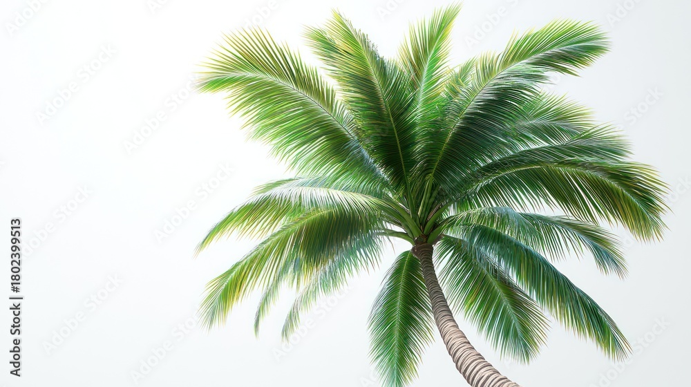 Fototapeta premium Tall palm tree stands gracefully, its vibrant leaves dancing in the warm breeze