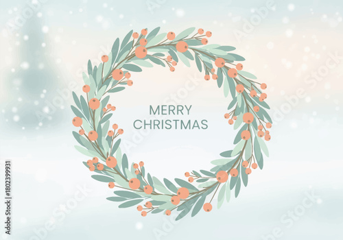 Pastel Christmas wreath made of mistletoe soft-flat semi-realistic festive holiday vector illustration