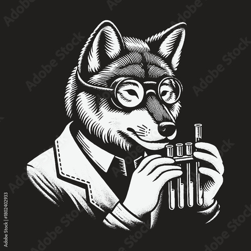Intelligent Fox Scientist Conducting Chemical Experiment in Laboratory.