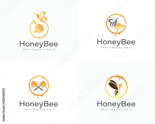 honey bee and honey dipper logo designs with text Honey Bee icon