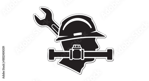 Black vector silhouette of pipefitter head
