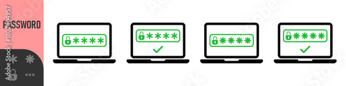 Two steps authentication icon. Verification or sms with code message confirmation for account login. Multi-factor authentication verification code. Laptop password verification or sms with push code 