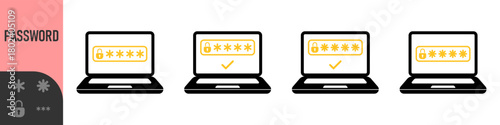 Two steps authentication icon. Verification or sms with code message confirmation for account login. Multi-factor authentication verification code. Laptop password verification or sms with push code 