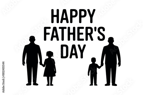 Happy Father's Day celebrated with a silhouette of two fathers holding hands with their children.