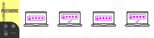 Two steps authentication icon. Verification or sms with code message confirmation for account login. Multi-factor authentication verification code. Laptop password verification or sms with push code 