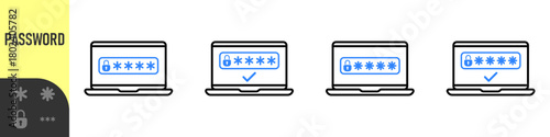 Two steps authentication icon. Verification or sms with code message confirmation for account login. Multi-factor authentication verification code. Laptop password verification or sms with push code 