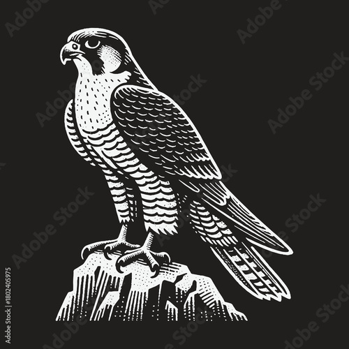 Majestic Peregrine Falcon Perched on a Rock Illustration.
