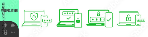 Two steps authentication icon. Verification or sms with push code message confirmation for account login. Multi-factor authentication design verification code message. Phone and laptop password secure