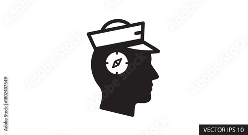 Minimalistic black silhouette of navigator head