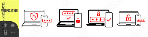 Two steps authentication icon. Verification or sms with push code message confirmation for account login. Multi-factor authentication design verification code message. Phone and laptop password secure