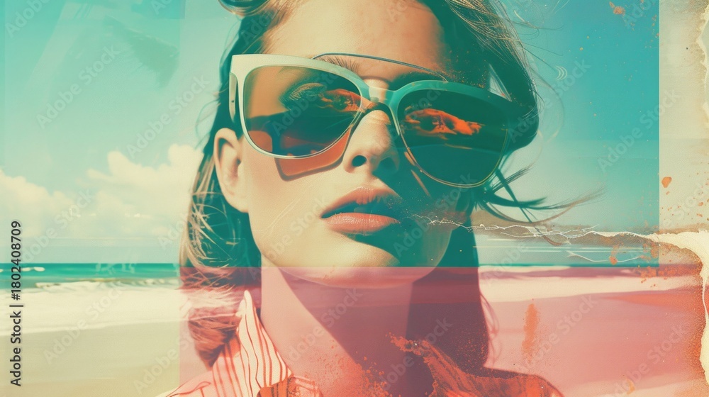 Fototapeta premium travel concept, colorful retro style graphics, summer vacational journey