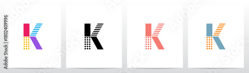 Dots And Horizontal Lines Divided Letters Initial Logo Design K