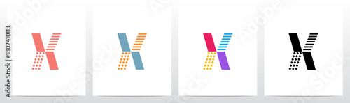 Dots And Horizontal Lines Divided Letters Initial Logo Design X