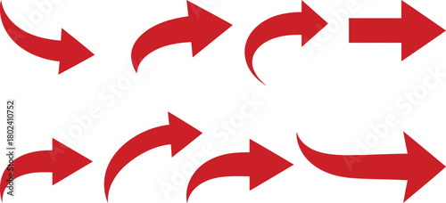 Collection of diverse red arrows pointing in various directions on a white background