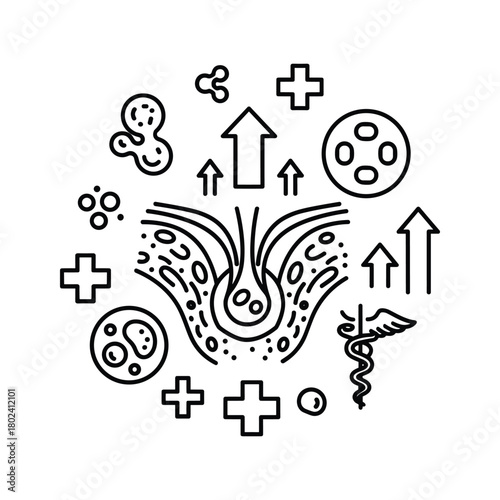 Dermatology and hair treatment concept with follicle and symbols