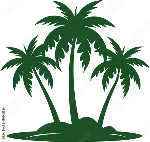 Three Palm Trees Silhouette on White Background tropical island