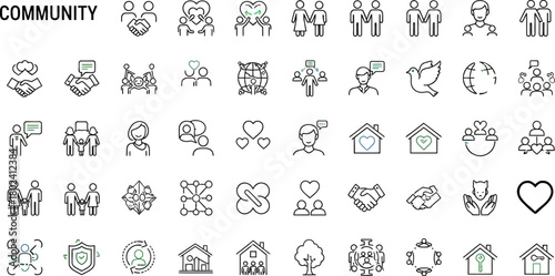 Community Icons Set – People, Group, Team, Social Interaction, and Collaboration Vector
