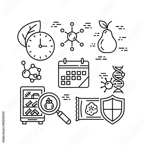 Food safety, quality control, and scientific research icons