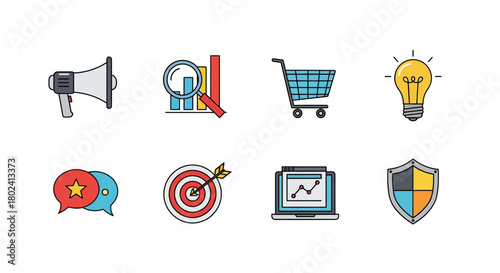 Colorful business and marketing icons collection for modern design