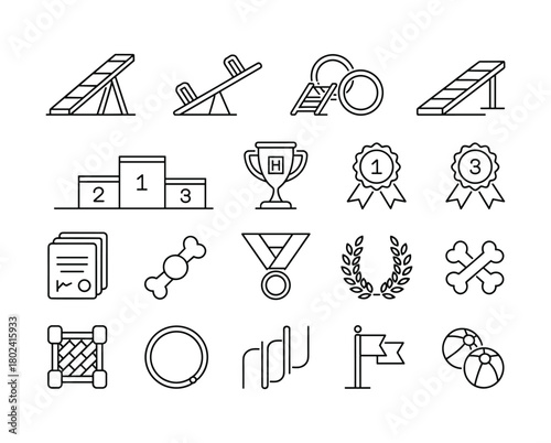 Dog training agility equipment awards and toys vector.