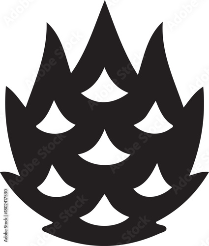 Stylized Tropical Fruit Crown Icon - Dragon Fruit or Abstract Pineapple Graphic Vector