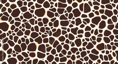 Seamless pattern of brown giraffe spots on a light beige background, mimicking the animal's distinctive coat for design projects and textures.